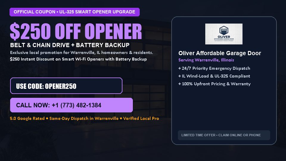$250 OFF Smart Wi-Fi Garage Door Opener Installation in Warrenville, IL - Oliver Affordable Garage Door